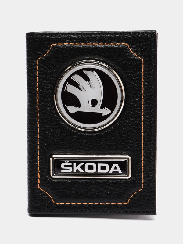 Обложка для автодокументов SKODA из натуральной кожи/бумажник