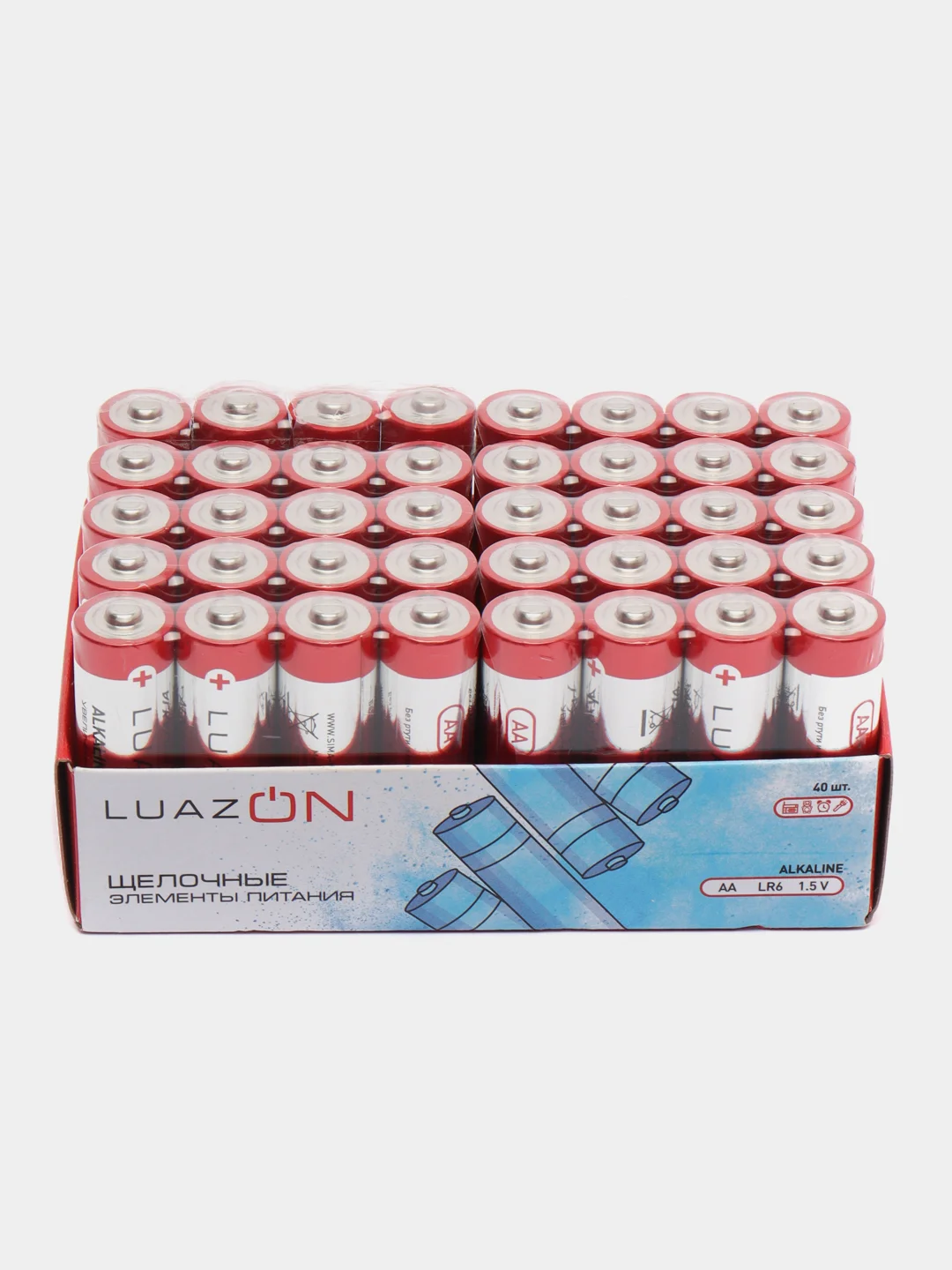 Батарейка алкалиновая (щелочная) Luazon, AA, LR6, набор 40 шт