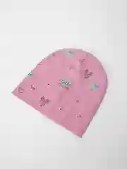 Розовый шапка для девочки двухслойная с принтом "Сердечки"