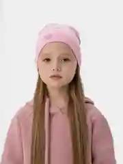 Розовый шапка для девочки двухслойная с принтом "Сердечки"