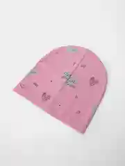 Розовый шапка для девочки двухслойная с принтом "Сердечки"