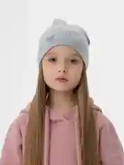 Серый шапка для девочки двухслойная с принтом "Сердечки"