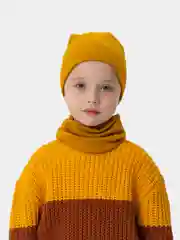 Горчичный шапка детская со снудом, хлопковая, унисекс