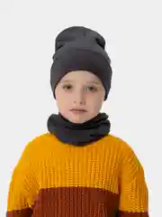 Угольный шапка детская со снудом, хлопковая, унисекс