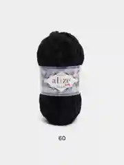 Черный пряжа плюшевая Alize Velluto, 100% микрополиэстер, 100г, 68м, плюшевая, велюровая веллюто