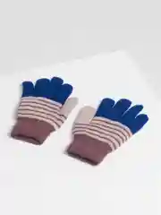 Синий перчатки теплые зимние двойные с начесом "Полоса", подростковые