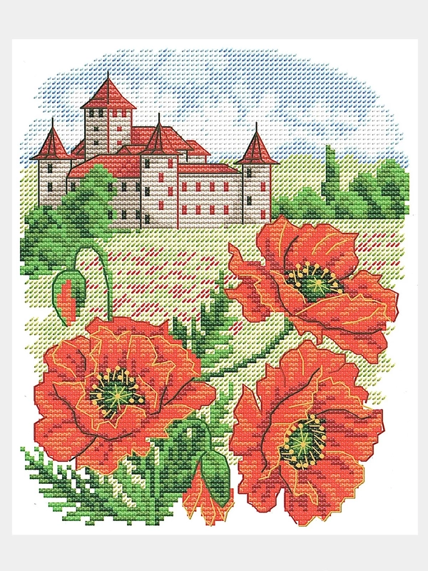 Вышивка крестом "Этюд с маками", размер 15 х 19 см