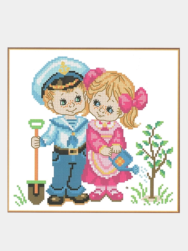Вышивка крестом "Юные садовники", размер 20 х 21 см
