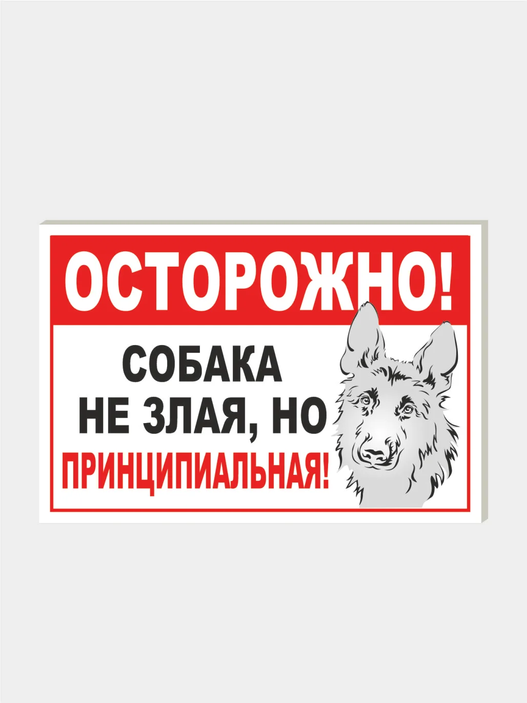 Белый табличка на ПВХ "Осторожно, злая собака"