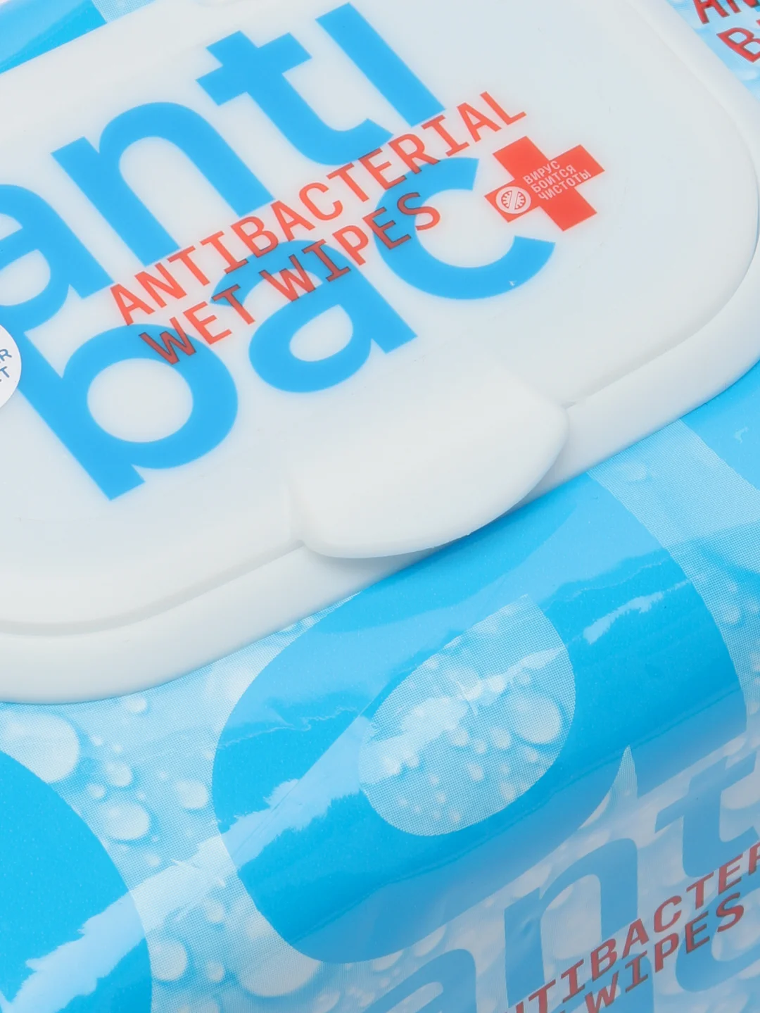 Светло-синий антибактериальные влажные салфетки AntiBac, 120шт