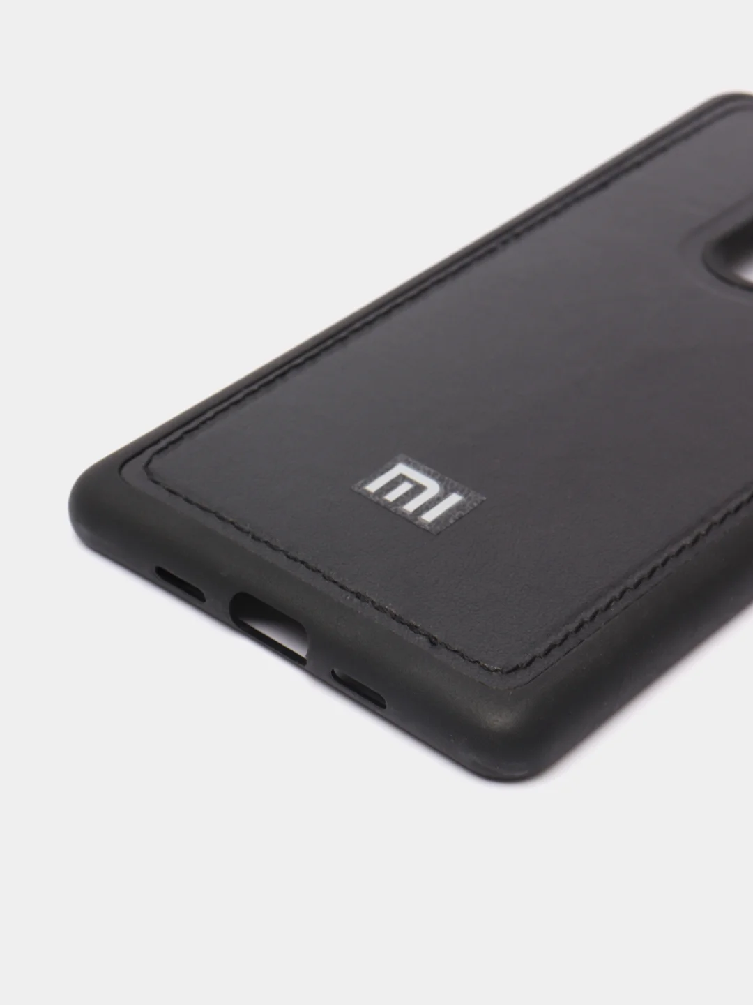 Серый силиконовый чехол с кожаной вставкой на Xiaomi Mi Mix 2