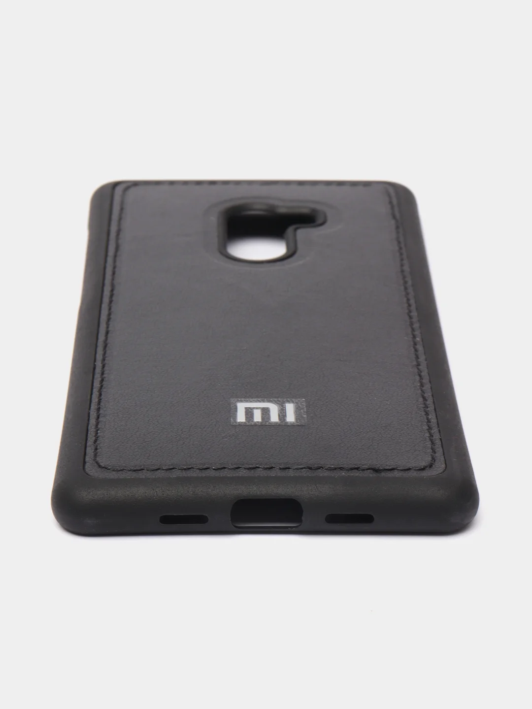 Серый силиконовый чехол с кожаной вставкой на Xiaomi Mi Mix 2