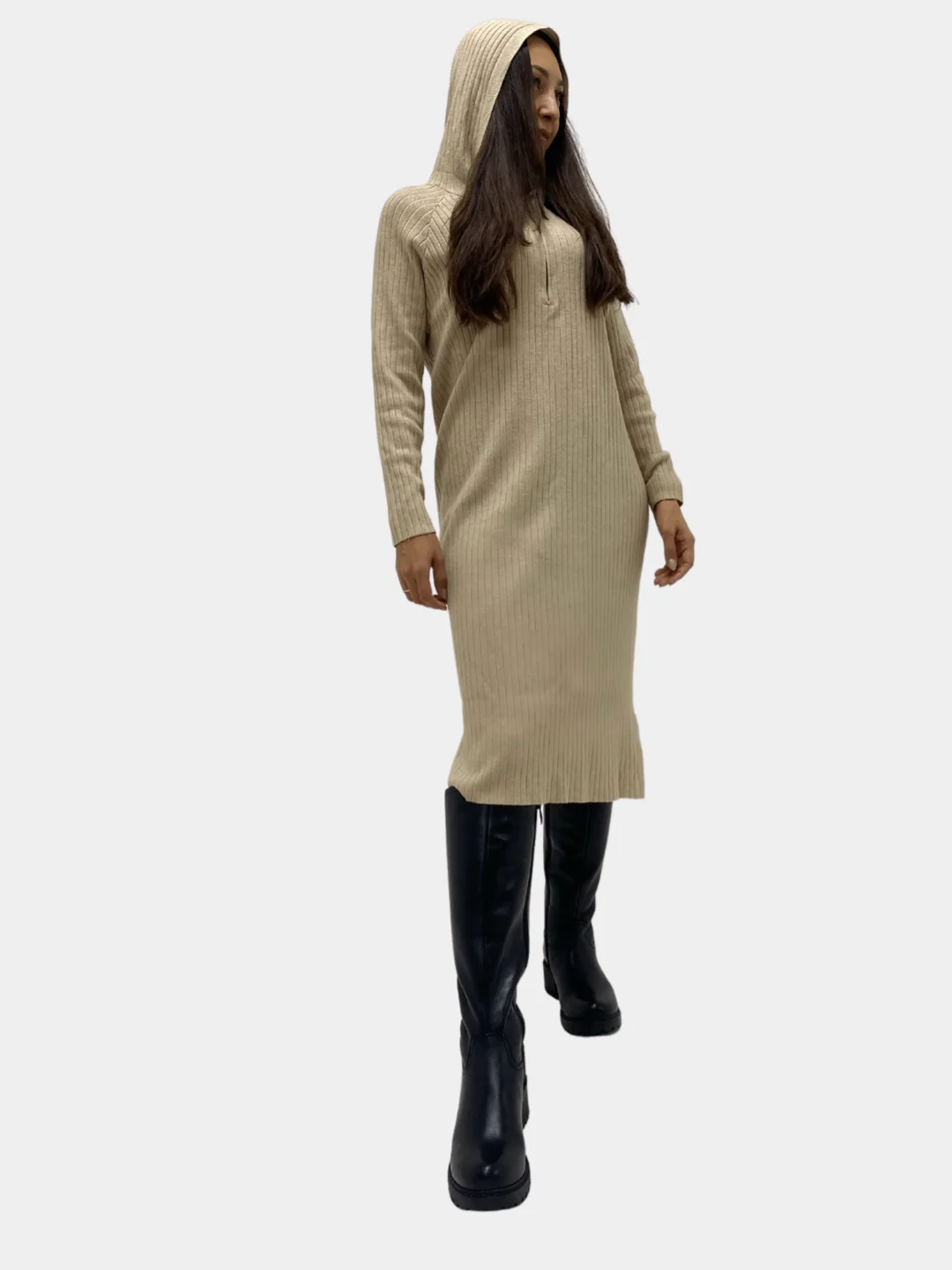 Кремовый теплый свитшот женский, с капюшоном, oversize