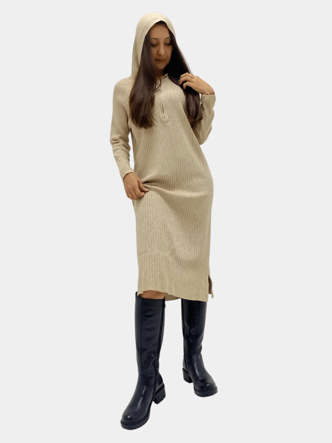 Кремовый теплый свитшот женский, с капюшоном, oversize