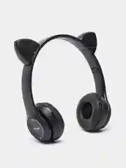 Черный наушники беспроводные, Bluetooth, с кошачьими светящимися ушками, Cat Ear P47 M