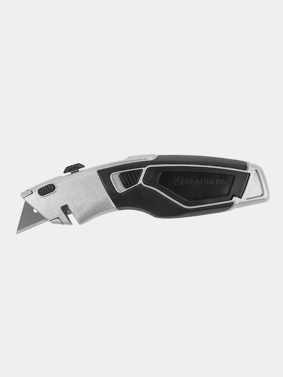 Нож мощный BRAUBERG "Professional", 4 лезвия в комплекте, автофиксатор, металл, 237160