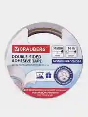 Клейкая двухсторонняя лента BRAUBERG, бумажная основа, 38 мм х 10 м, 229056
