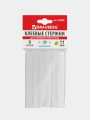 Клеевые стержни BRAUBERG, 11 мм х 100 мм, белые, европодвес, 6 штук, 670298