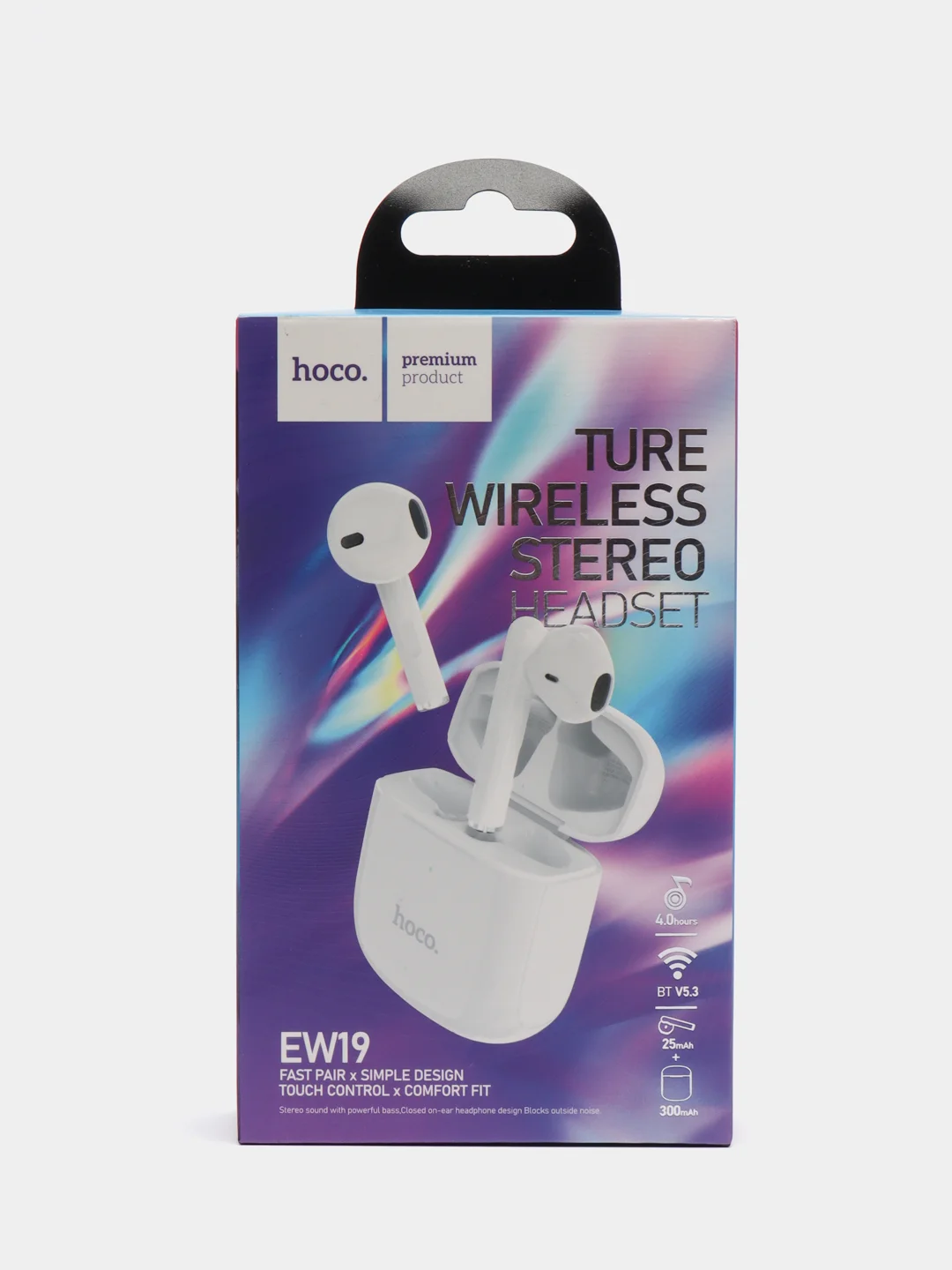 Белый беспроводные Bluetooth стереонаушники Hoco EW19, с микрофоном