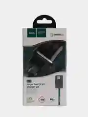 Черный быстрая зарядка, сетевое зарядное устройство 3.0A Hoco N3 с кабелем MicroUSB