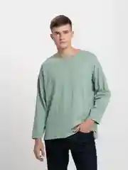 Зелёный хаки лонгслив мужской с круглым вырезом