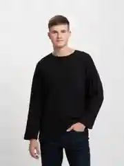 Черный лонгслив мужской с круглым вырезом