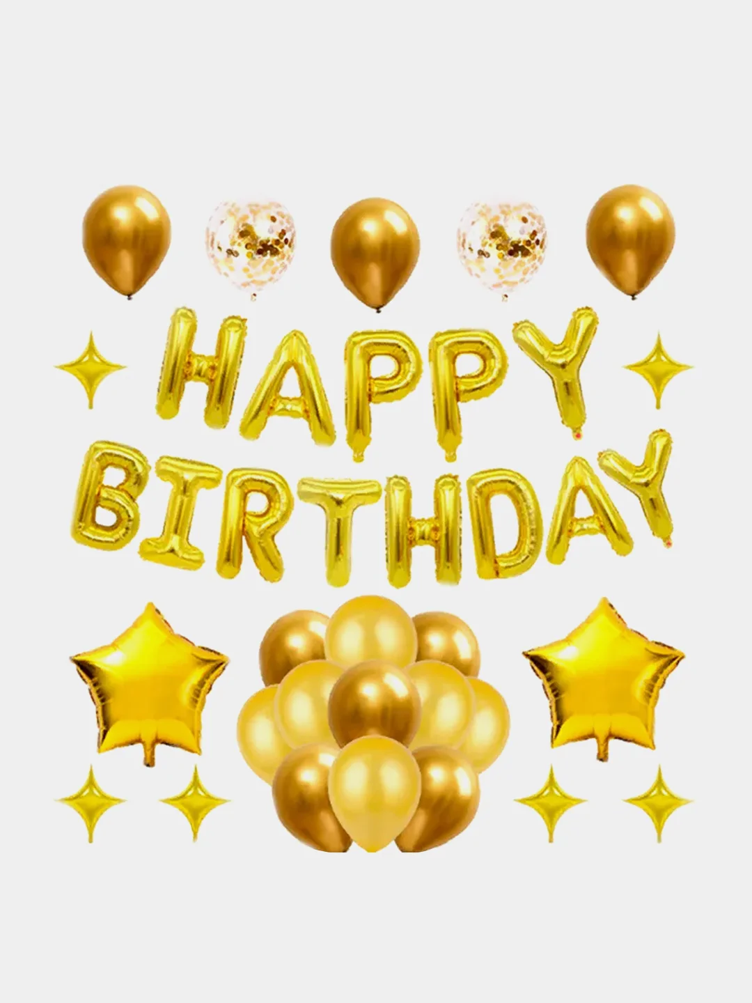 Золотой набор шаров Happy Birthday