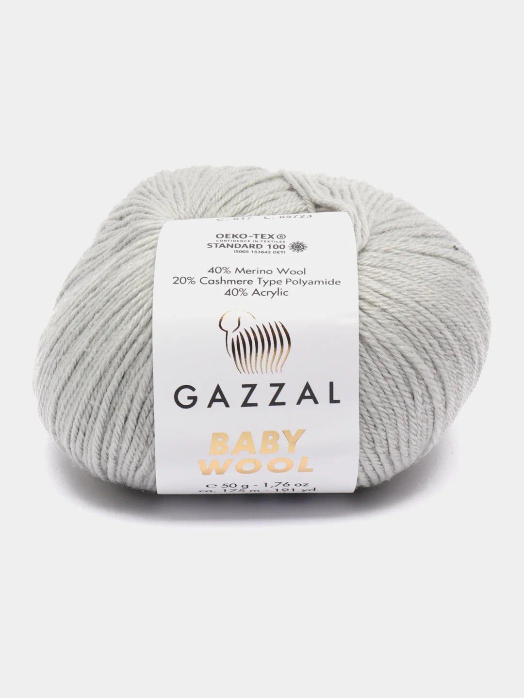 Серый пряжа Gazzal Baby Wool 20%Кашемир 40%Мериносовая шерсть 40%Акрил 50г 175м Газзал беби вул