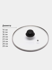 Крышка 14-28см для сковороды и кастрюли с металлическим ободом стеклянная с пароотводом
