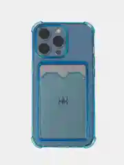 Синий чехол для iPhone (Айфон) 11, 14, 13, Pro, Max, 12, XR, XS, 7, 8, Plus, с карманом для карт, прозрачный