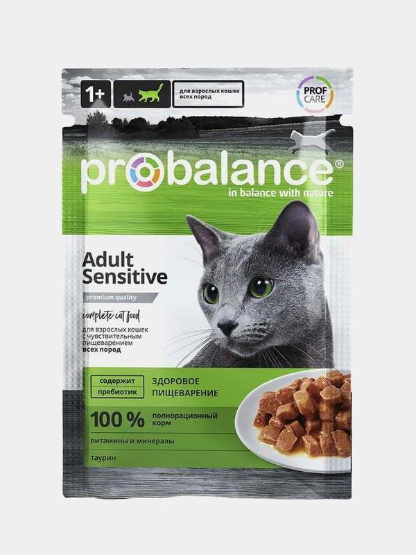 Корм влажный ProBalance "Sensitive", для кошек с чувствительным пищеварением, 25 х 85 г