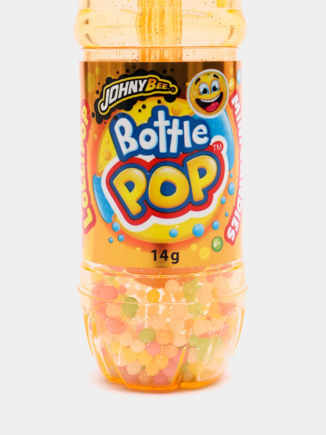 Леденец JohnyBee Bottle Pop "Бутылочка", с драже, апельсин, 14 г