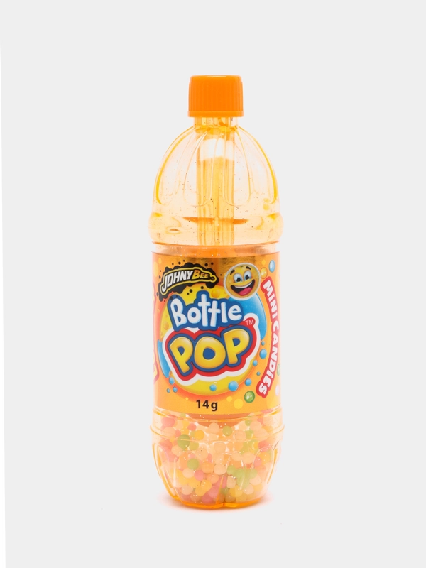 Леденец JohnyBee Bottle Pop "Бутылочка", с драже, апельсин, 14 г