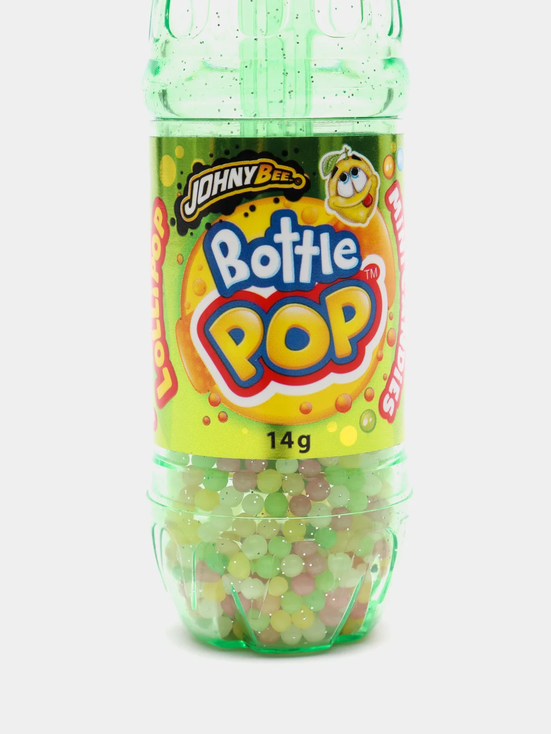 Леденец с драже JohnyBee Bottle Pop "Бутылочка", лимон, 14 г