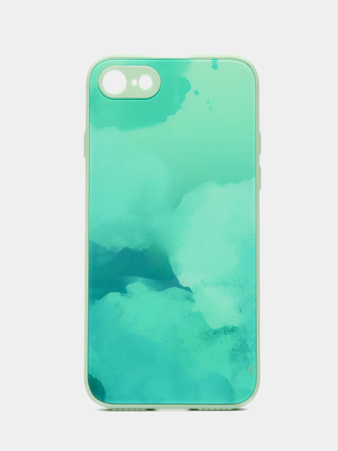 Бирюзовый силиконовый чехол с защитой камеры для iPhone 7, 8, 13/Pro/Max,с рисунком из органического стекла