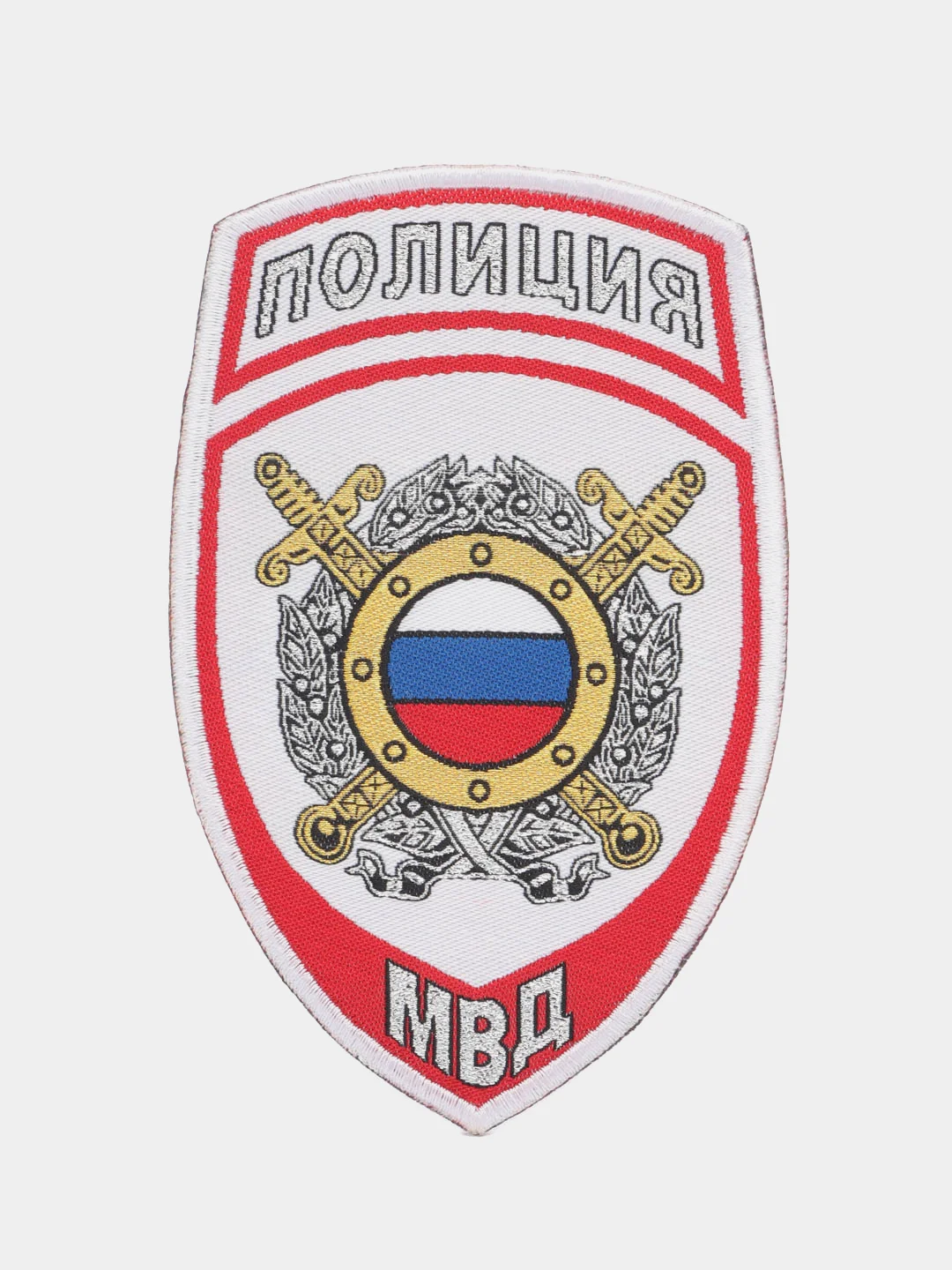 Белый нашивка шеврон вышитый и пластизолевый "Полиция МВД"