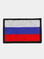 Черный шеврон нашивка на одежду "Флаг России", на липучке
