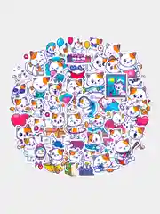 Голубой наклейки детские, стикеры на телефон котики, единороги, капибары, 50 штук