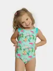 Бирюзовый детский купальник для девочки Тропики/Лимончики, 3-6 лет