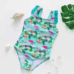 Бирюзовый детский купальник для девочки Тропики/Лимончики, 3-6 лет