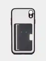 Черный чехол с карманом для карт на iPhone 7, 8, XR, 11, 12, 13, Pro, Max, SE, магнит, подставка