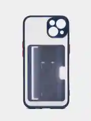 Темно-синий чехол с карманом для карт на iPhone 7, 8, XR, 11, 12, 13, Pro, Max, SE, магнит, подставка