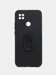 Черный чехол для Xiaomi Redmi 9C, Redmi 10A, противоударный с металлической подставкой-кольцом