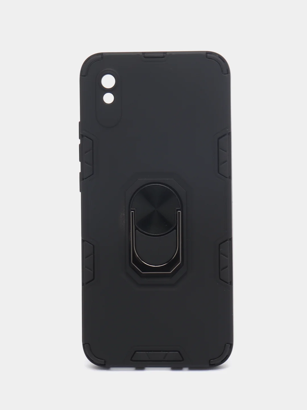 Черный чехол Xiaomi Redmi 9A, Сяоми Редми 9А противоударный с металлической подставкой кольцом