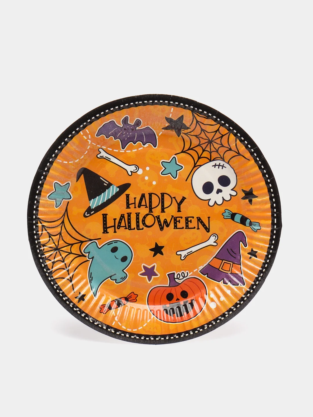 Оранжевый тарелка бумажная , салфетки на Хэллоуин "Happy Halloween", 18 см, набор из 6 штук