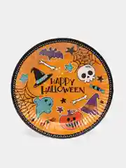 Оранжевый тарелка бумажная , салфетки на Хэллоуин "Happy Halloween", 18 см, набор из 6 штук