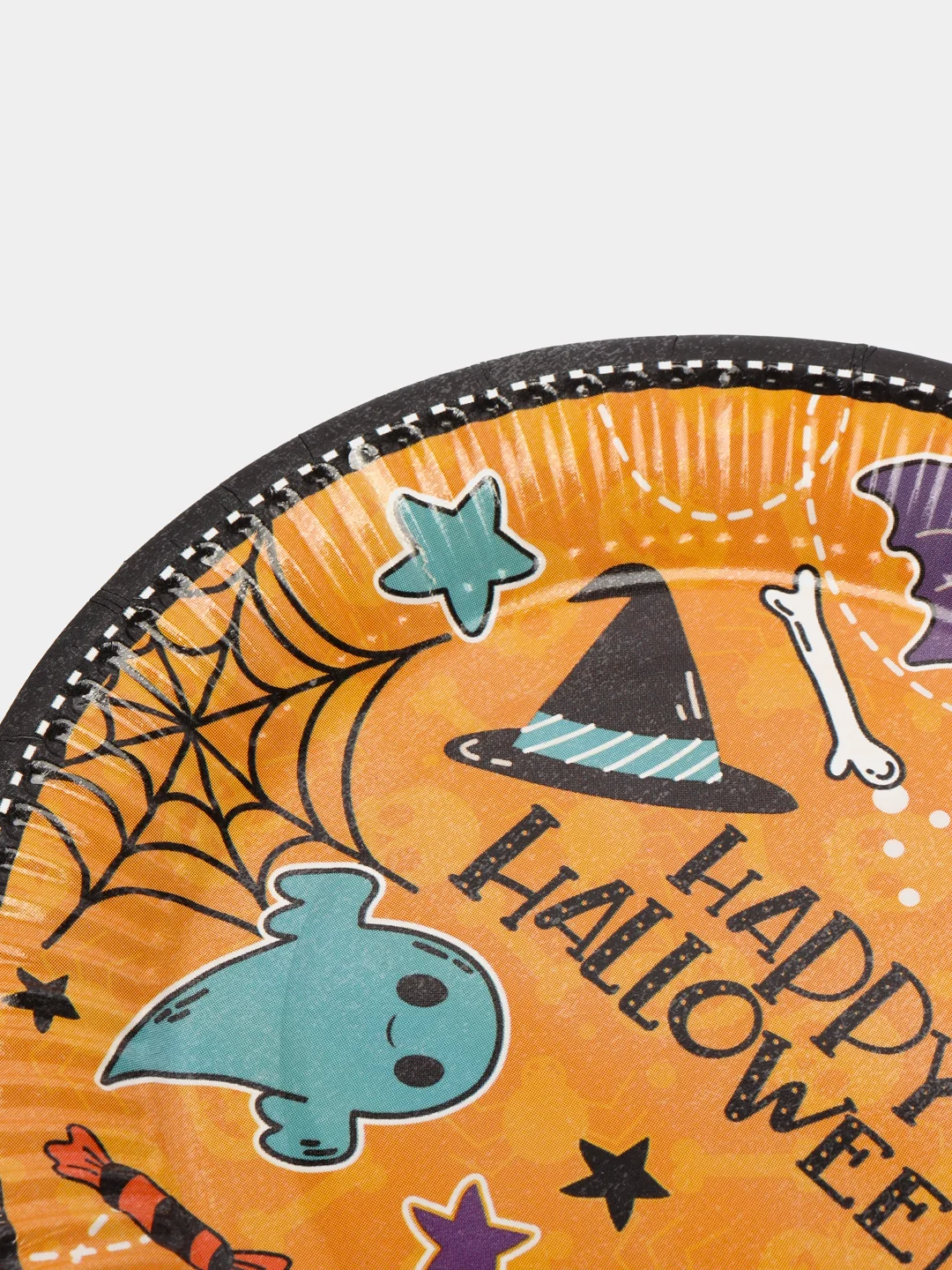 Оранжевый тарелка бумажная , салфетки на Хэллоуин "Happy Halloween", 18 см, набор из 6 штук