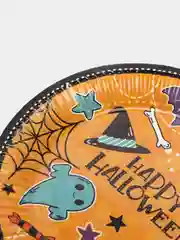 Оранжевый тарелка бумажная , салфетки на Хэллоуин "Happy Halloween", 18 см, набор из 6 штук