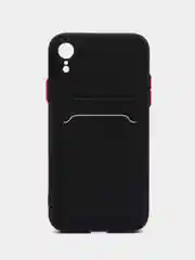 Черный чехол с карманом для карт iPhone XR, 11, 12Pro, 13Pro, цветной силикон