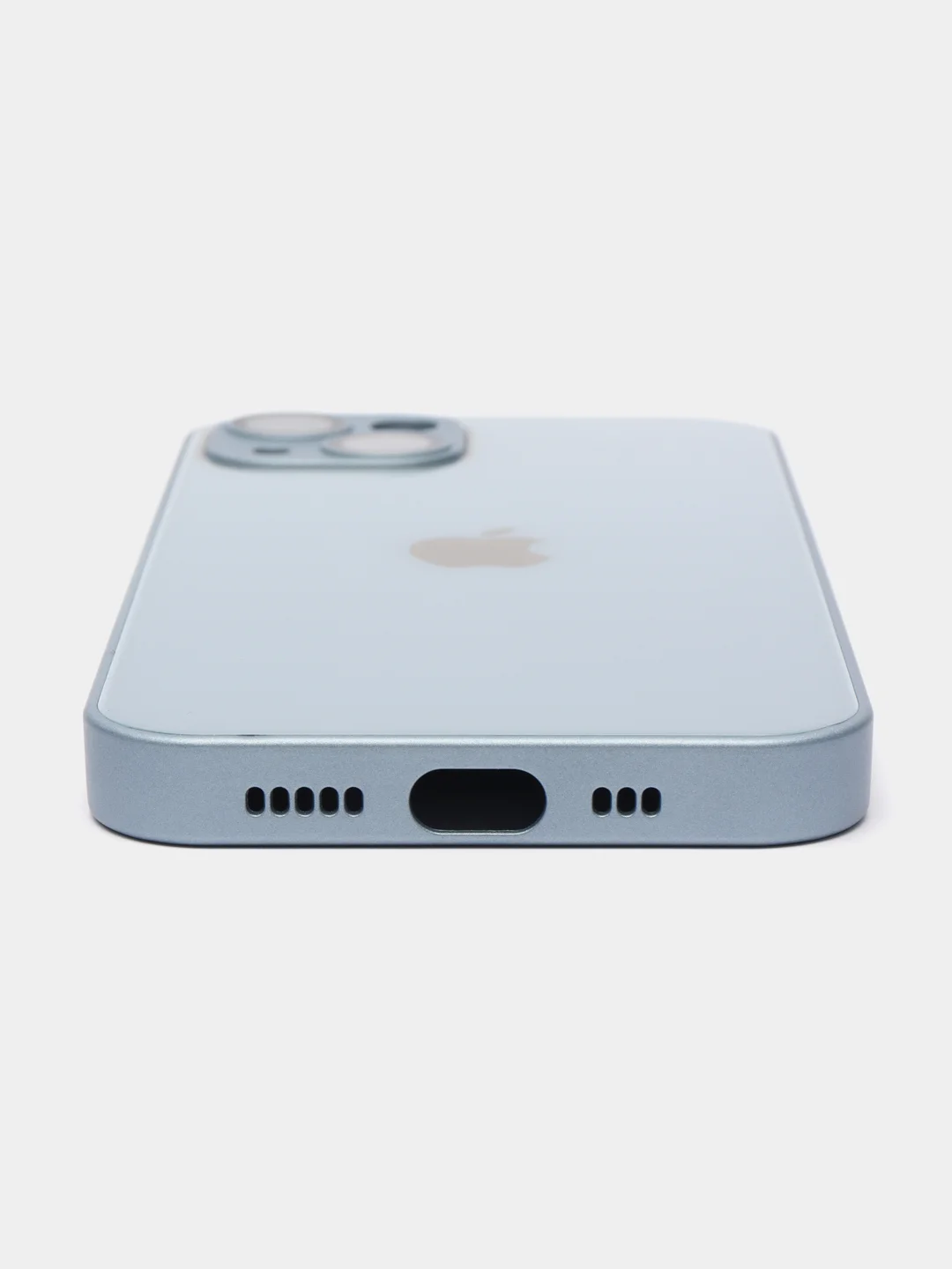 Светло-синий чехол для iPhone 11, 12 Pro, 13 Pro, стеклянный, силиконовый, с защитой линзы камеры